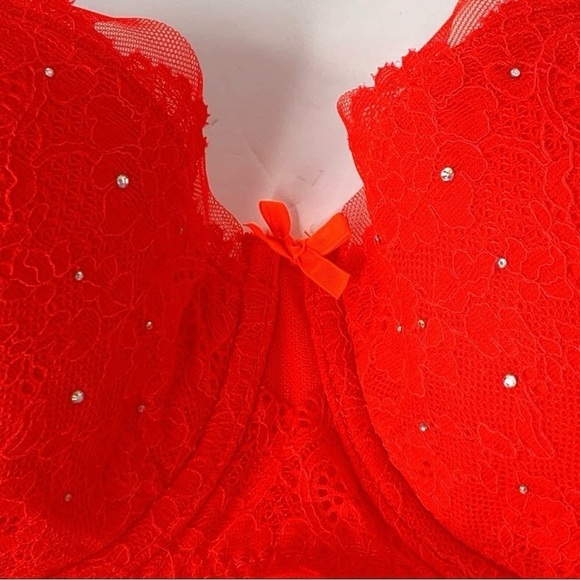 VICTORIA’S SECRET Dream Angels balconette Red Rhinestones Underwire bra 36DD/36E - Picture 4 of 7